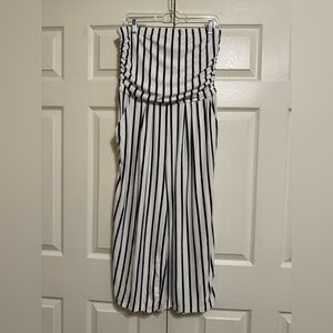 J for Justify Black & White Vertical Stripe Strapless Jumpsuit